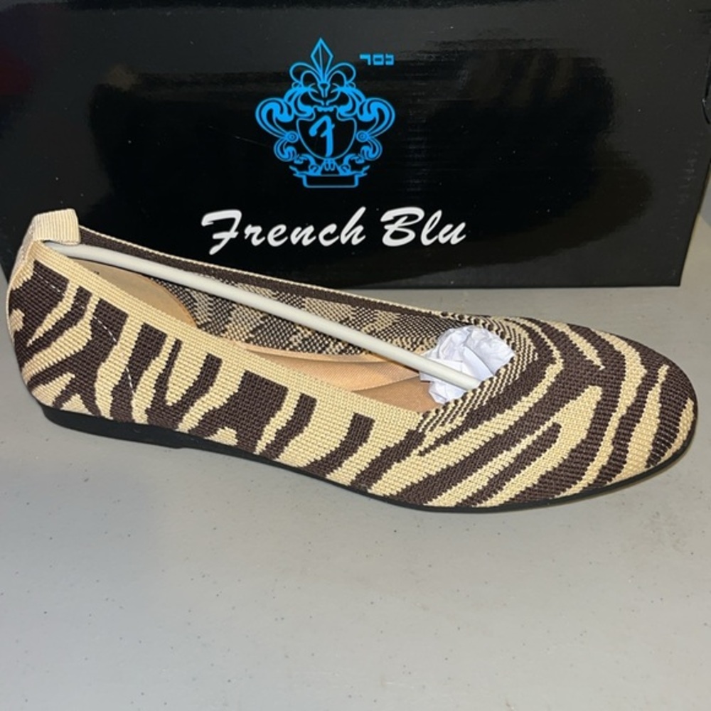 French Blu Brown Zebra Jungle Fever Ballet Flats Women’s Size 6